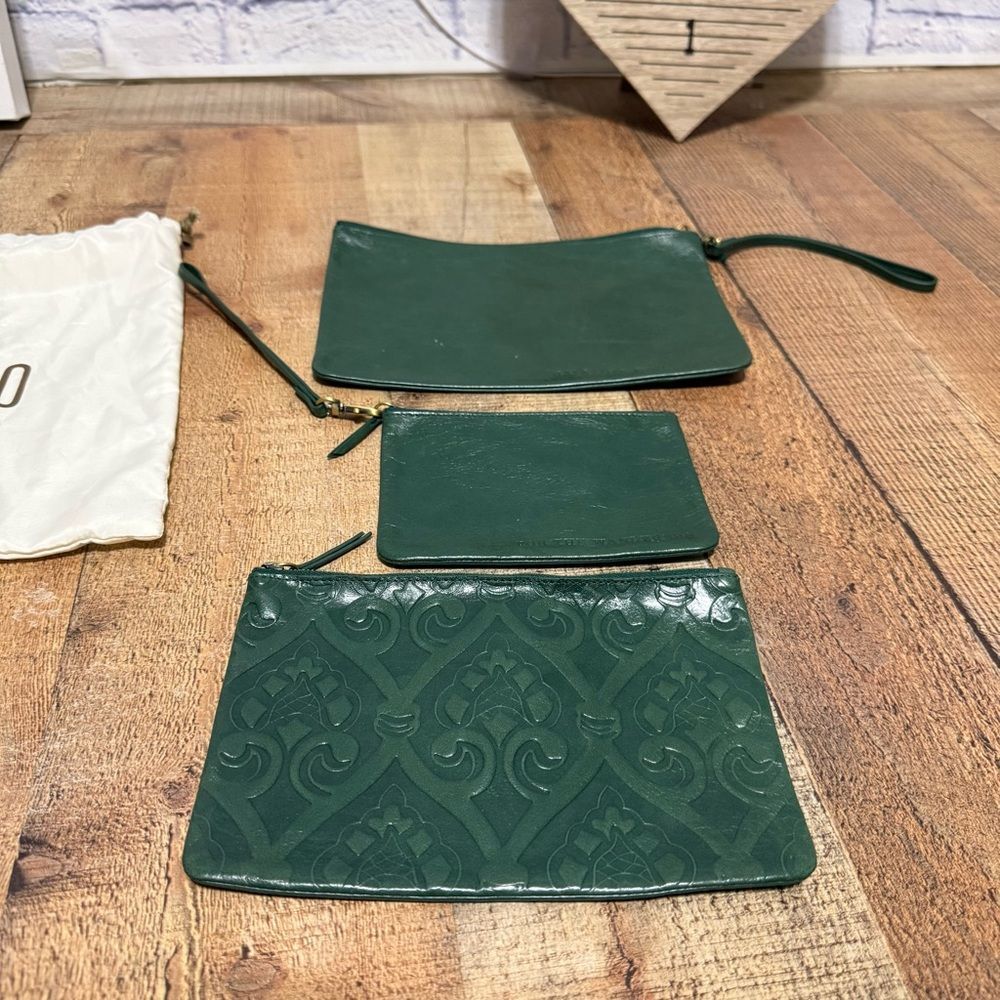 HOBO 'Triad' 3 different pouches with wristlet green leather - Picture 2 of 16